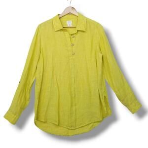 Sigrid Olsen Linen Tunic Blouse Top Small Long Sleeve‎ Bright Yellow